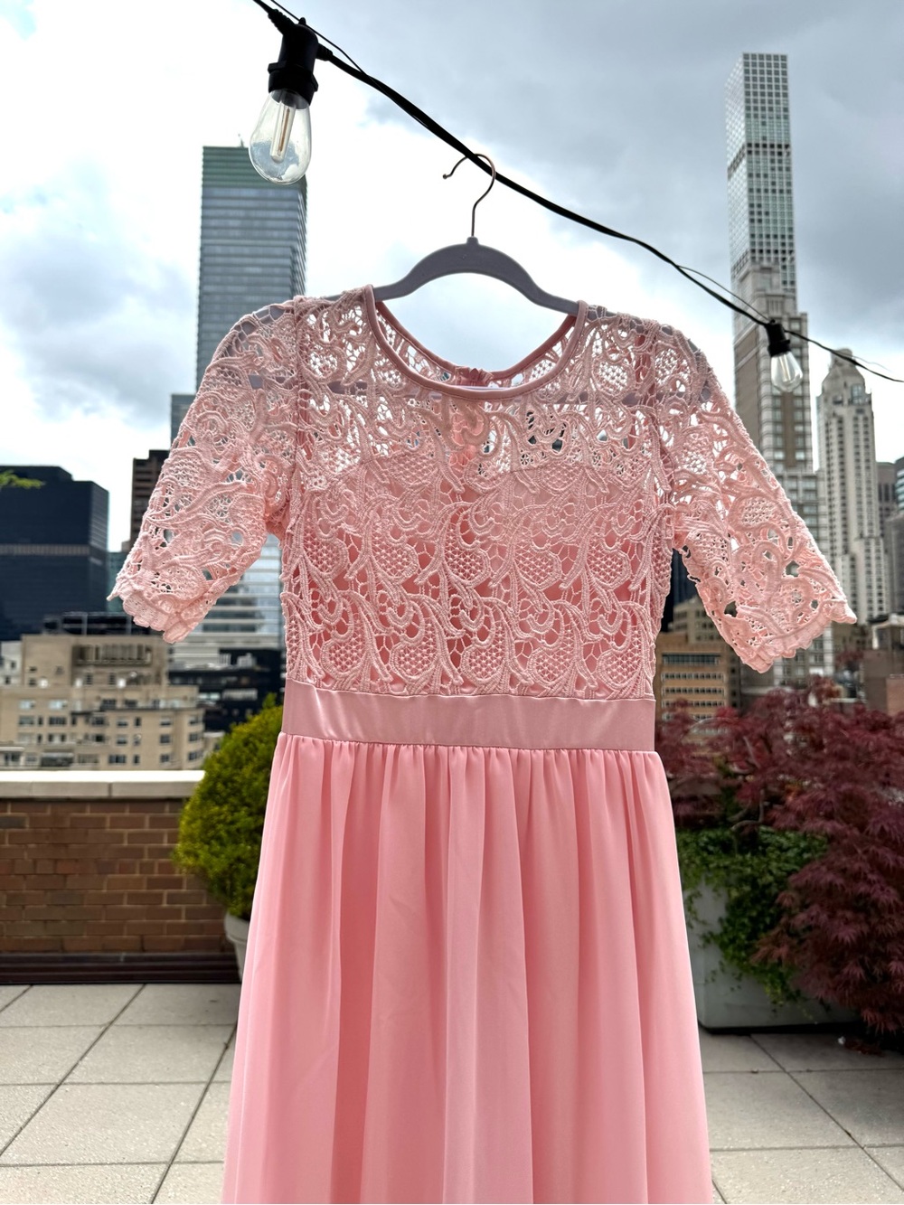 Girls' Pink Lace Bodice Chiffon Dress